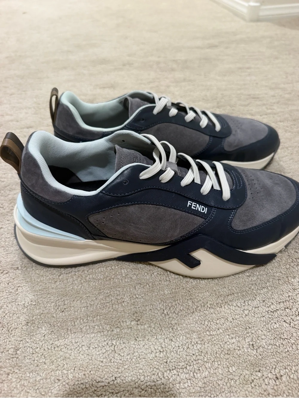 Fendi Flow Tonal Colorblocked Low-Top Sneakers in Blue/Grey Size 11